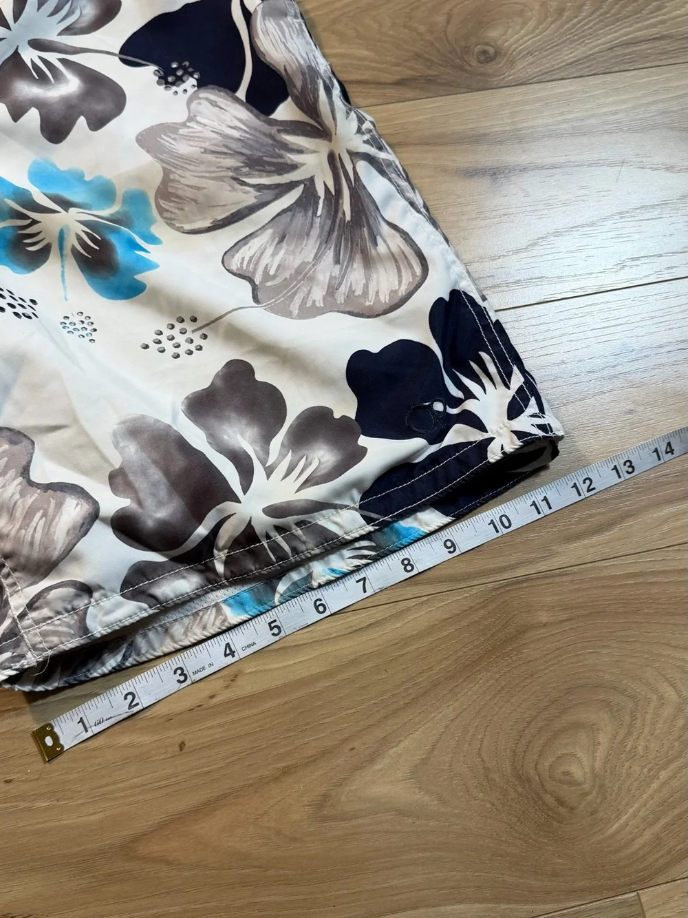 Men's Floral Swim Trunks - White with Blue & Navy Floral Print